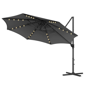 Zweefparasol 300 cm met zonne-led voor tuin | Grijs | 300x300x240 cm