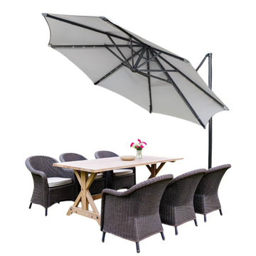 Buitenparasol op zonne-energie, grijs, staal, Ø300 cm, polyester