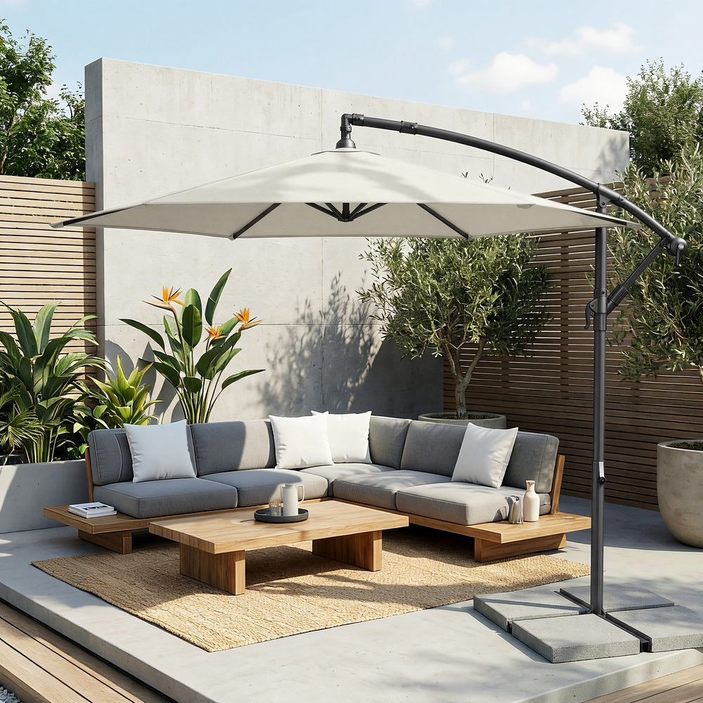 Ampelschirm 300 cm mit Ständer und UV-Schutz | Beige | 300x300x255 cm