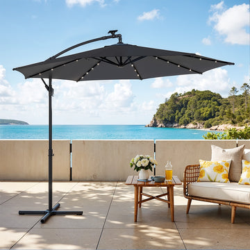 Zweefparasol 300 cm met verlichting en UV-bescherming UPF 50+ | Grijs | 300x300x260 cm