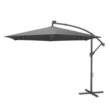 Zweefparasol 350 cm met zwengel en ledverlichting | Grijs | 350x350x260 cm