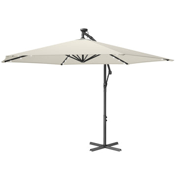 Zweefparasol 350 cm met handslinger en ledverlichting | Beige | 350x350x260 cm