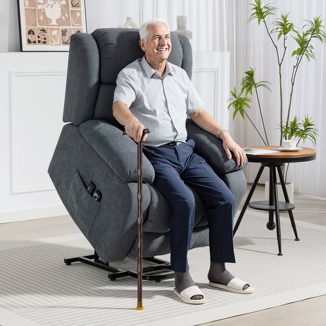 Elektrischer Relaxsessel mit Massage- und Aufstehhilfe | Farbe: Grau | Maße: 91x93x103 cm