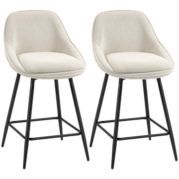 Set van 2 barstoelen met corduroy bekleding | Kleur: Crèmewit | Afmetingen: 49x52x88 cm