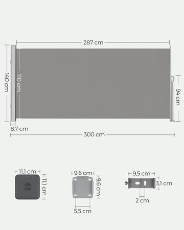 Zijluifel voor buiten - zonwering - staal/polyester - UV-bescherming - 140 x 300 cm