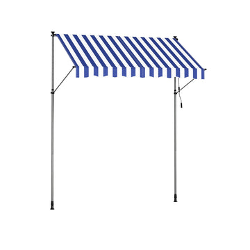 Klemzonnescherm met handslinger | Blauw-wit | 250x120x220-300 cm