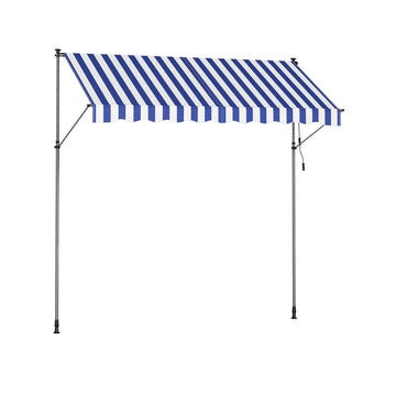 Klemzonnescherm met handslinger | Blauw-wit | 300x120x220-300 cm