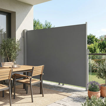 Uitschuifbare zijmarkise met aluminium kast, inkijkbescherming | Grijs