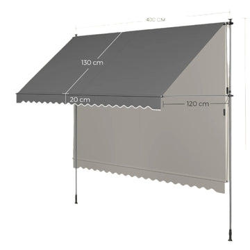 Klemluifel balkon - in hoogte verstelbaar - weerbestendig polyester - 200 x 120 x 220-300 cm