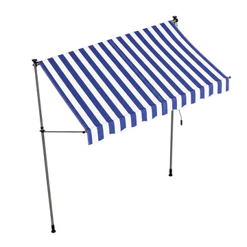Verstelbaar klemzonnescherm met handzwengel voor balkon en terras | Blauw-wit | 250x120x220-300 cm