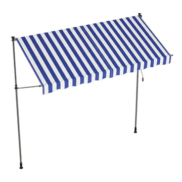 Hoogteverstelbaar klemzonnescherm met handzwengel voor balkon en terras | Blauw-wit | 300x120x220-300 cm