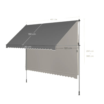 Klemluifel balkon, verstelbare hoogte, zonwering, 350 x 120 x 220-300 cm