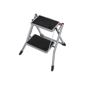 Trapladder met 2 treden, inklapbaar, lichtgewicht, grijs/zwart