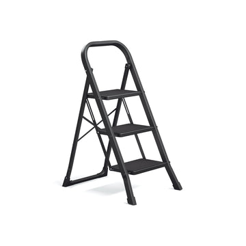 Opvouwbare trapladder met 3 treden en klapbeveiliging | Zwart | 43x67x98 cm
