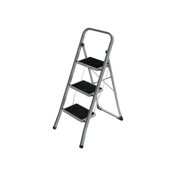 Trapladder met 3 treden, inklapbaar, lichtgewicht, staal, grijs/zwart
