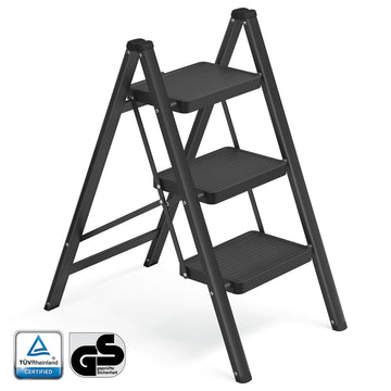 Opvouwbare trap 3 treden van staal 150 kg | Zwart | 43,4x73,5x85,5 cm