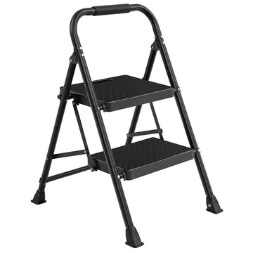 Opvouwbare trapladder met 2 treden van staal | Zwart | 54,5x46,5x79 cm