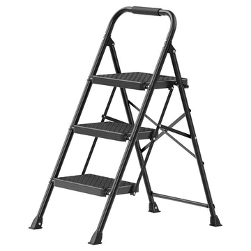 Klapbare 3-trapsladder van staal | Zwart | 73x46,5x102,5 cm