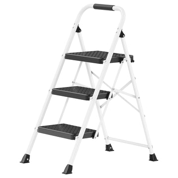 3-traps klapladder van staal tot 150 kg | Wit | 73x46,5x102,5 cm