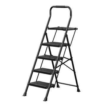 Opvouwbare trap met 4 treden van staal | Zwart | 84x45,5x145,2 cm