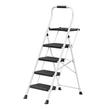Klapladder 4 treden staal tot 150 kg | Wit | 84x45,5x145,2 cm
