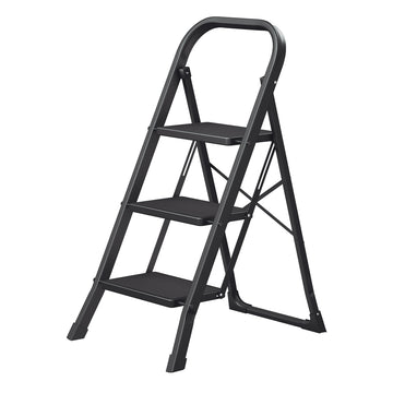 3-traps huishoudtrap met klapbeveiliging | Zwart | 46,5x74,5x105 cm