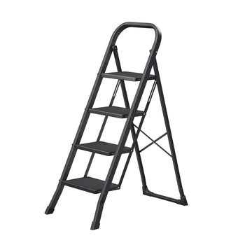 4-treden vouwladder met inklapbeveiliging | Zwart | 45x89x127 cm