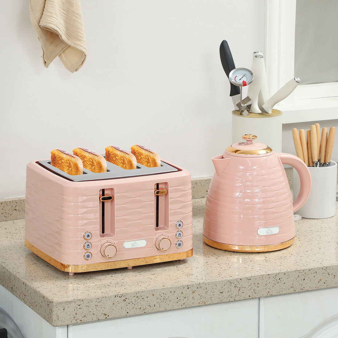 2-in-1 broodrooster en waterkoker | Kleur: Roze | Afmetingen: 19,5x24,1x23,2 cm