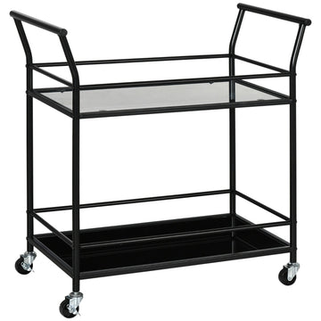 Keukentrolley - Serveerwagen met 2 glazen plateaus | Kleur: Zwart | Afmetingen: 40x75x80 cm