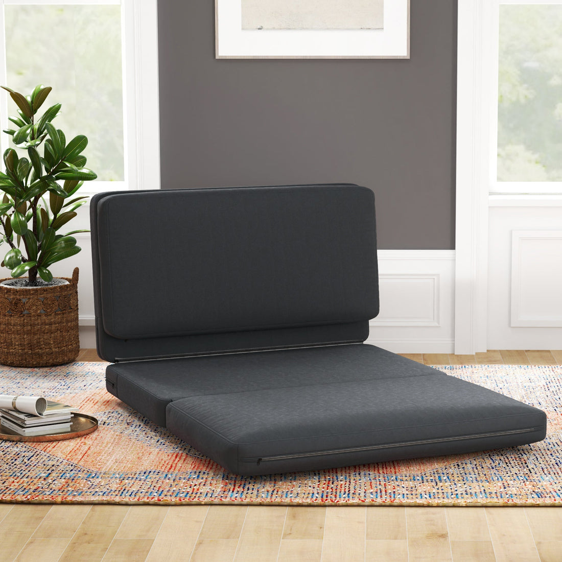 3-in-1 opvouwbare relaxfauteuil en logeermatras | Kleur: Grijs | Afmetingen: 138x90x70 cm