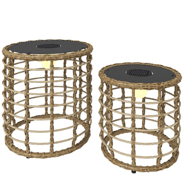 2-delige Rattan Solar Tuinlampen Boho LED IP44 | Kleur: Sand | Afmetingen: 45x45x45 cm