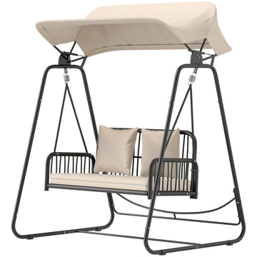 Rattan Hollywoodschommel voor 2 personen | Kleur: Zwart, Bruin | Afmetingen: 149x121x180 cm