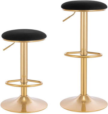 Set van 2 barkrukken met voetsteun verstelbaar fluweel | Zwart | 38x38x61-82 cm