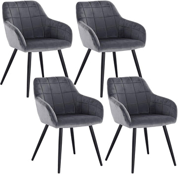 Set van 4 eetkamerstoelen met armleuningen van fluweel | Donkergrijs | 49x43x81 cm