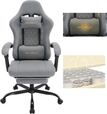 Gamingstoel met massagefunctie en pocketvering | Grijs | 64x54x119,5-127 cm