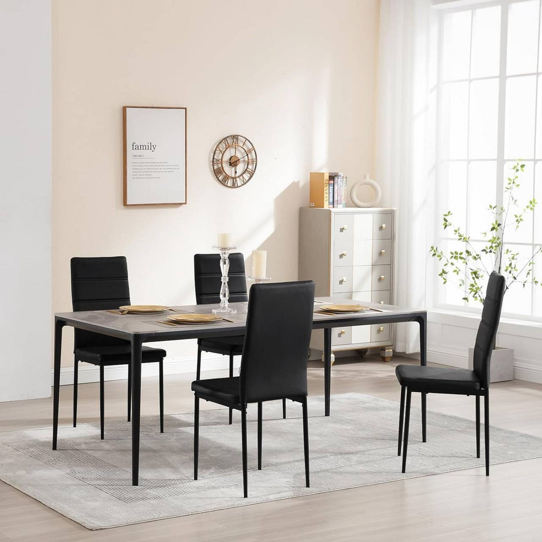 Matsalsstolar 4-delat set med hög rygg | Vit, Grå, Svart | 40x51x98 cm