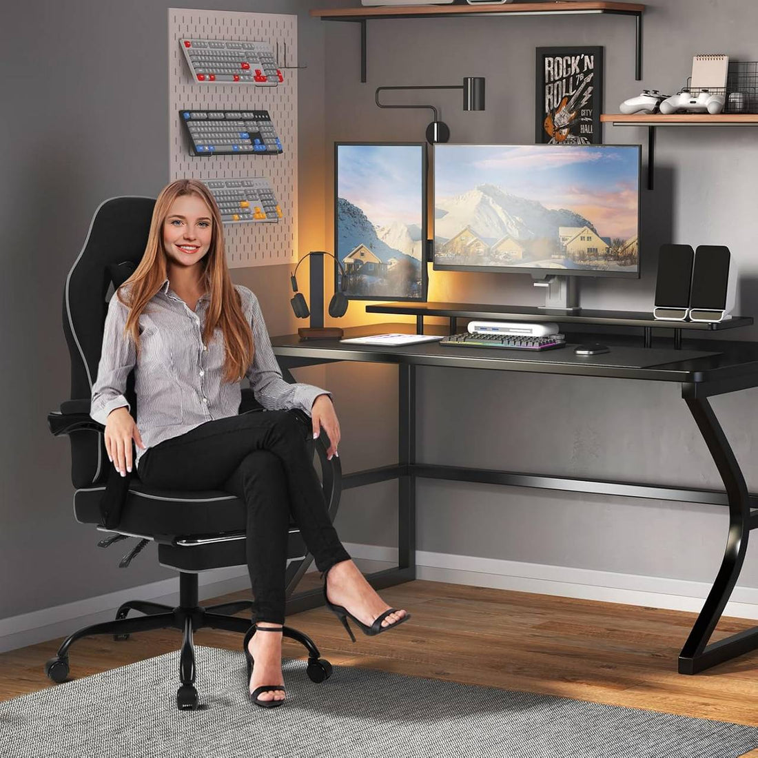 Ergonomischer Gaming-Stuhl mit Taschenfederkern und Netzstoff | Schwarz, Grau | 63,5x60x117,5-125,5 cm