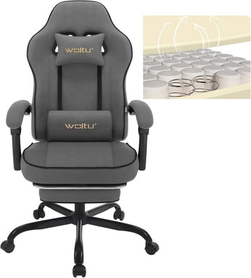 Ergonomische gamingstoel met pocketvering en voetsteun | Grijs | 63,5x60x117,5-125,5 cm