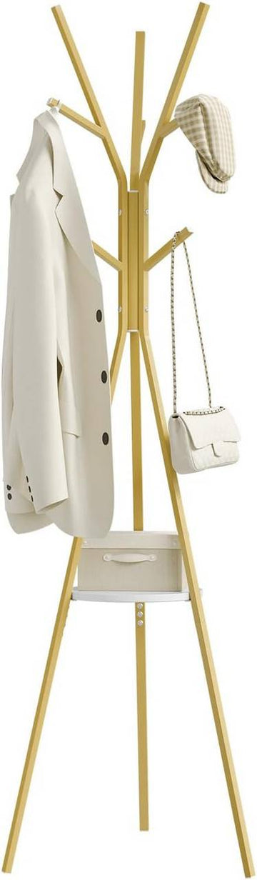 Kledingstandaard boomvorm met 9 haken en plank | Goud | 45,5x45,5x180 cm