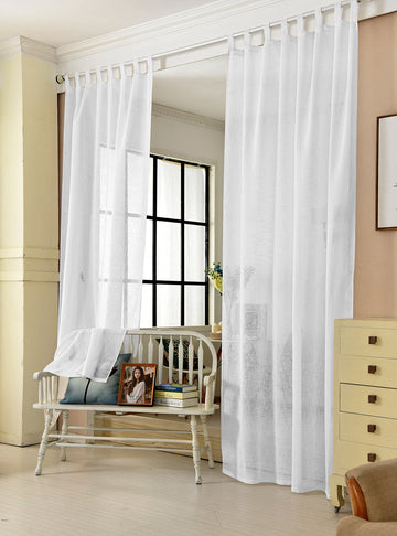 Transparant linnenlook gordijn met lussen | Wit | 140x175 cm