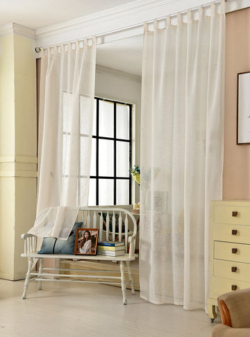 Transparant gordijn met lussen in linnenlook | Crème | 140x175 cm