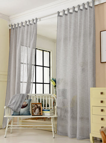 Transparant gordijn met lussen linnenlook | Donkergrijs | 140x225 cm