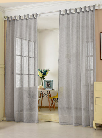 Transparant linnenlook gordijn met lussen | Donkergrijs | 140x245 cm