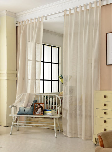 Transparant gordijn in linnenlook met lussen | Zand | 140x225 cm