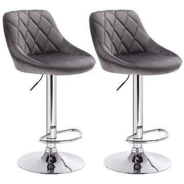 Set van 2 barkrukken met rugleuning verstelbaar fluweel | Donkergrijs en lichtgrijs | 32,5x38x83-104 cm