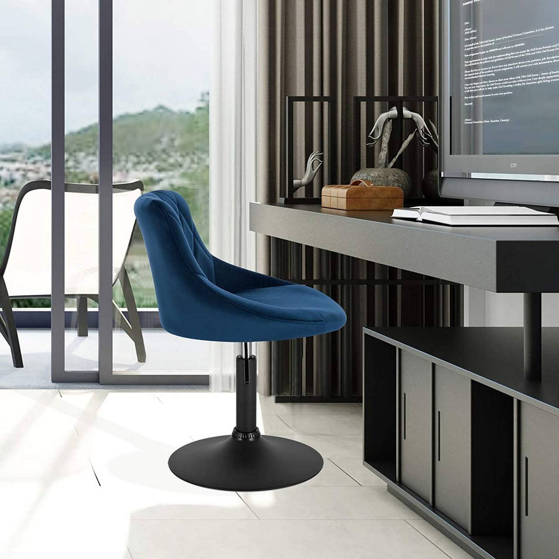 Justerbar barstol med ryggstöd | Blå/mörkgrå/mörkgrön | 47x37x66-82 cm