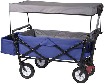 Opvouwbare bolderwagen met dak en remmen voor tuin en camping | Blauw | 120x51x93 cm