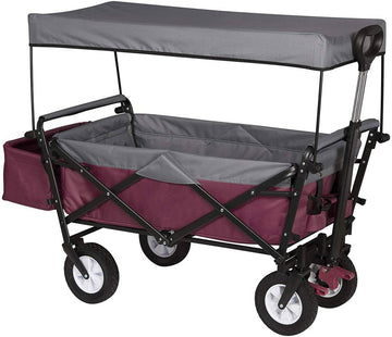 Opvouwbare bolderkar met dak en remmen voor tuin en camping | Fuchsia | 120x51x93 cm