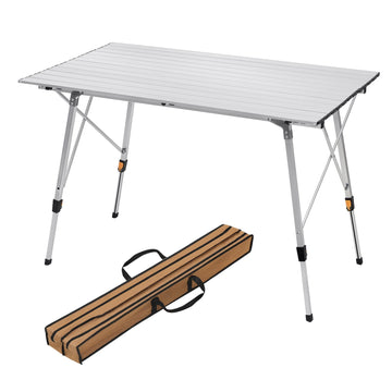 Aluminium campingtafel voor 4-6 personen 120 x 68,5 cm | Zilver | 68,5x120x59-78,5 cm