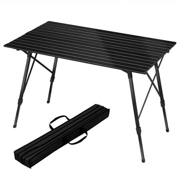 Aluminium campingtafel met draagtas voor 4-6 personen | Zwart | 68,5x120x59-78,5 cm